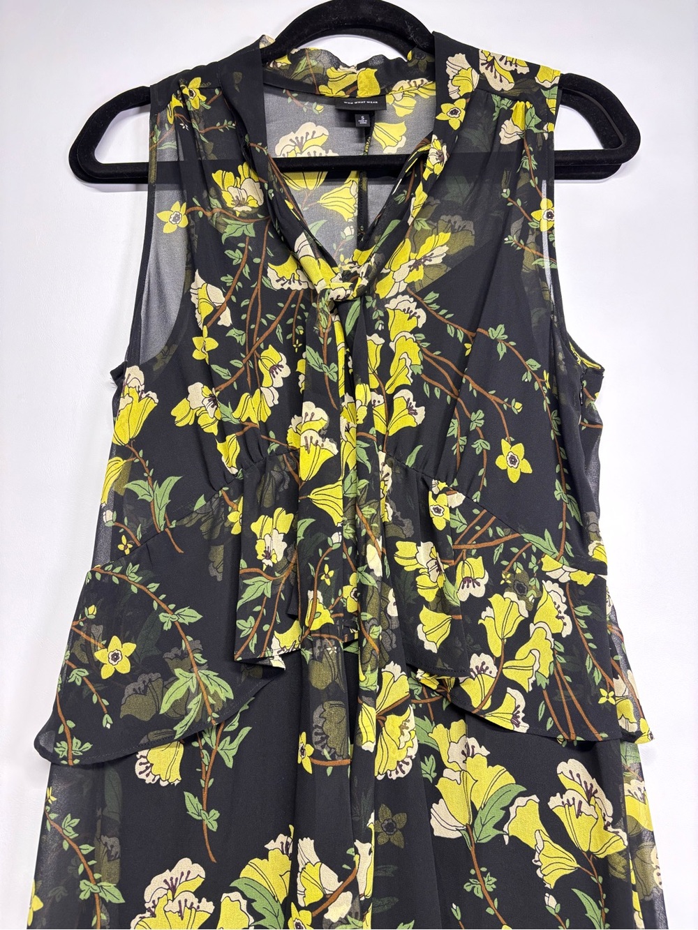 ✨Who What Wear Maxi Dress Black Floral Yellow Bloom Print Size S - Picture 7 of 12